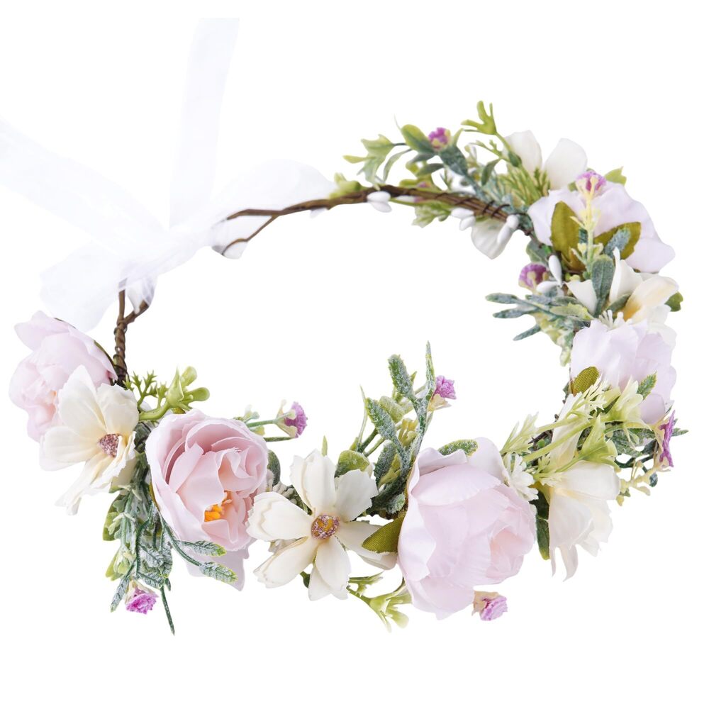 1965 Pink Flower Crown Headband Artificial Rose Floral Headpiece